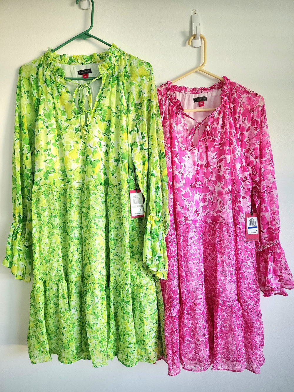 2 Vince Camuto Floral Long-Sleeve Tie-Neck Dress in Floral Pink and Lime #5